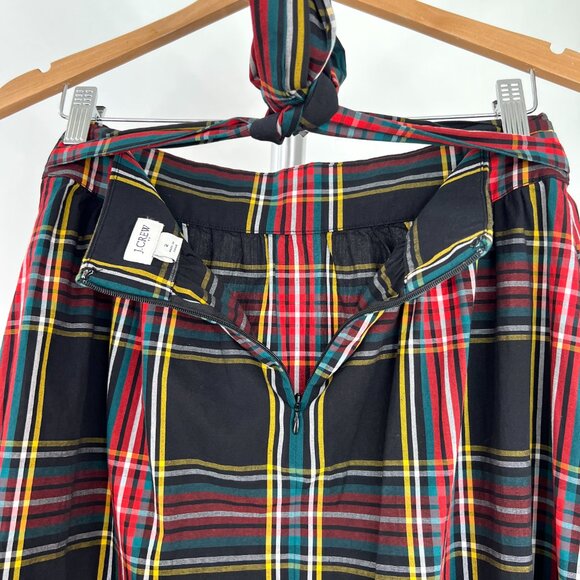 Sz 2- J. Crew Factory Black Plaid Cotton Ruffle Bow A-Line Midi Skirt - Picture 7 of 12